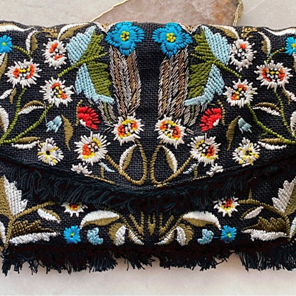 Sam Edelman Black Embroidered Crossbody Bag Clutch - Picture 1 of 7